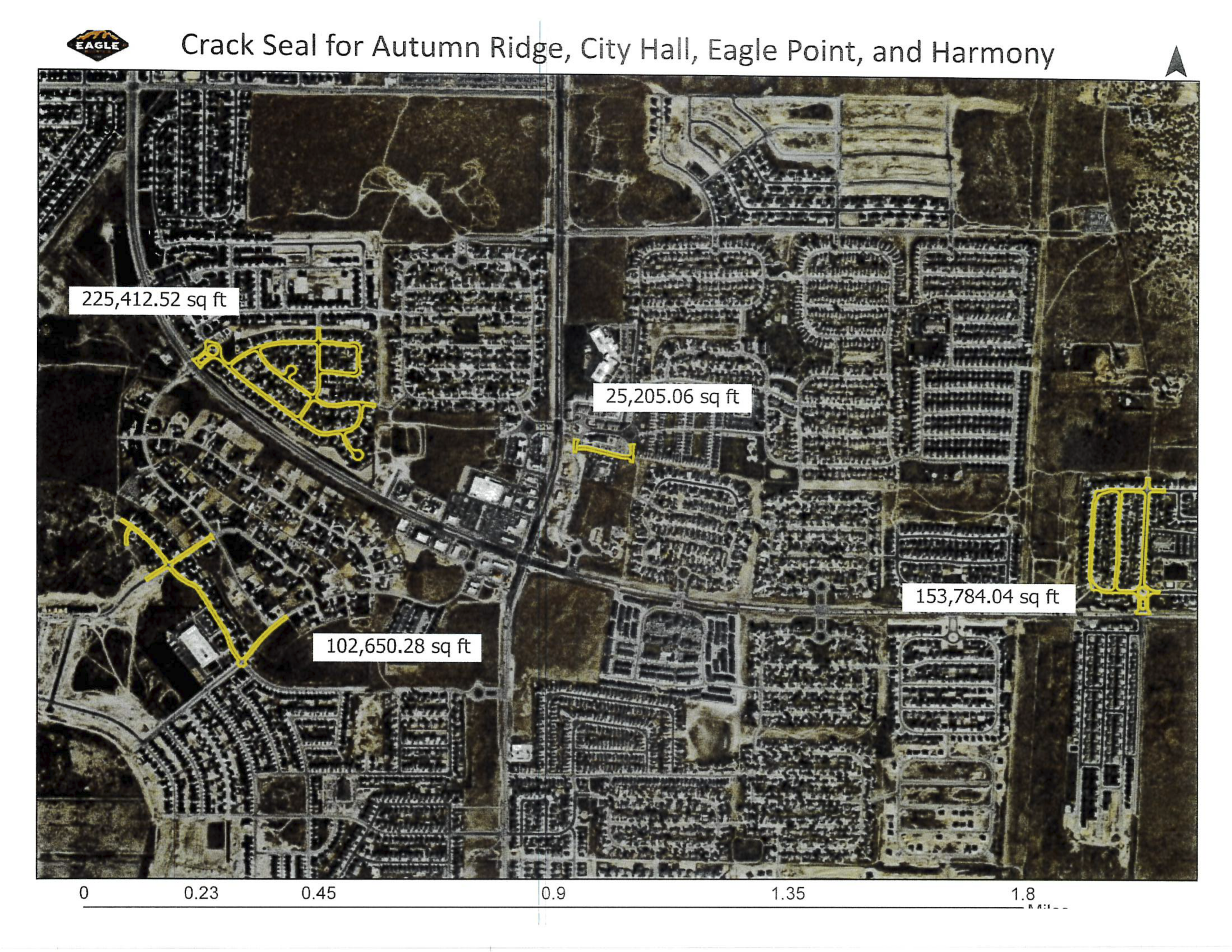 Map showing Eagle Mountain neighborhoods scheduled for crack sealing work June 4-11, 2026.