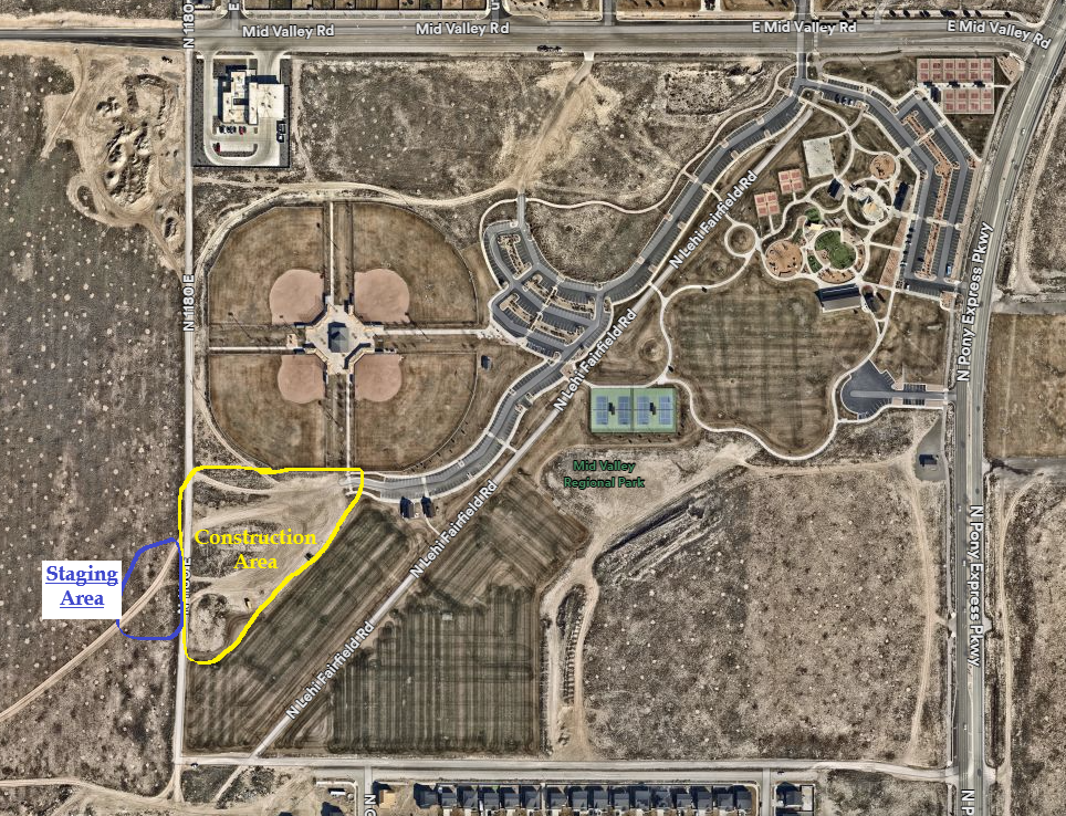 Cory B. Wride Memorial Park Parking Lot Construction Map. Area South of Baseball Fields. 