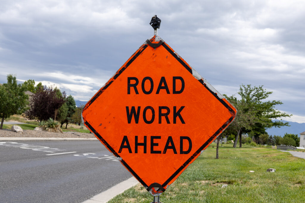 Road work Ahead sign Eagle Mountain Utah