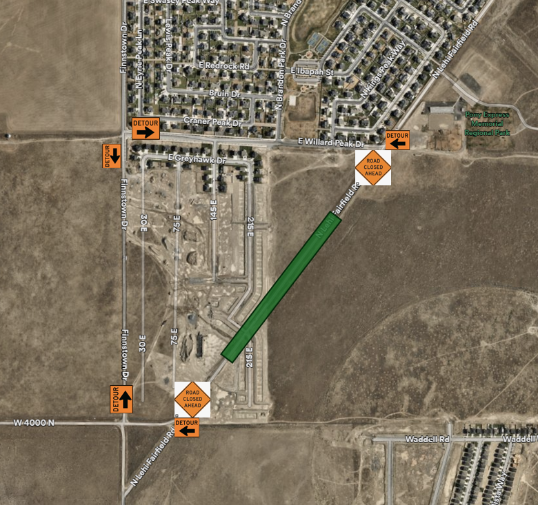 Roadwork and paving on Lehi Fairfield Road in Eagle Mountain